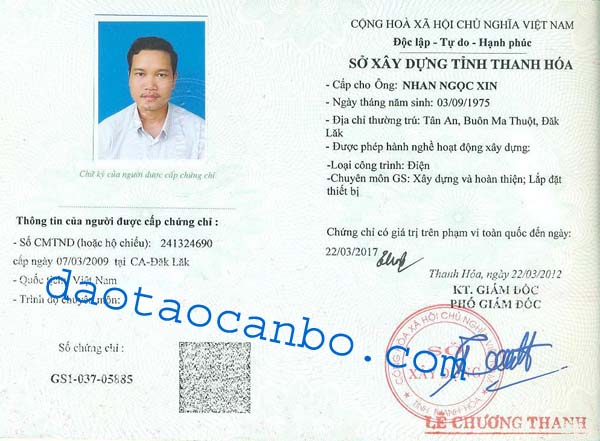 chứng chỉ hành nghề giám sát điện